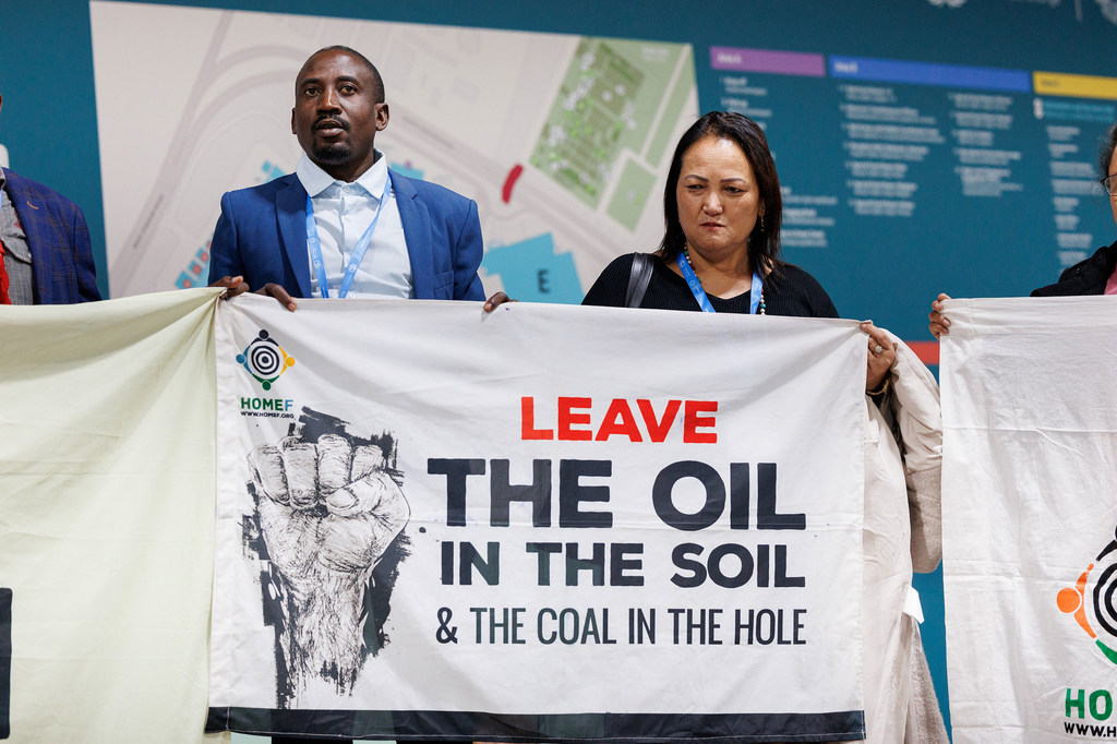 Des militants protestent contre les combustibles fossiles à la COP29